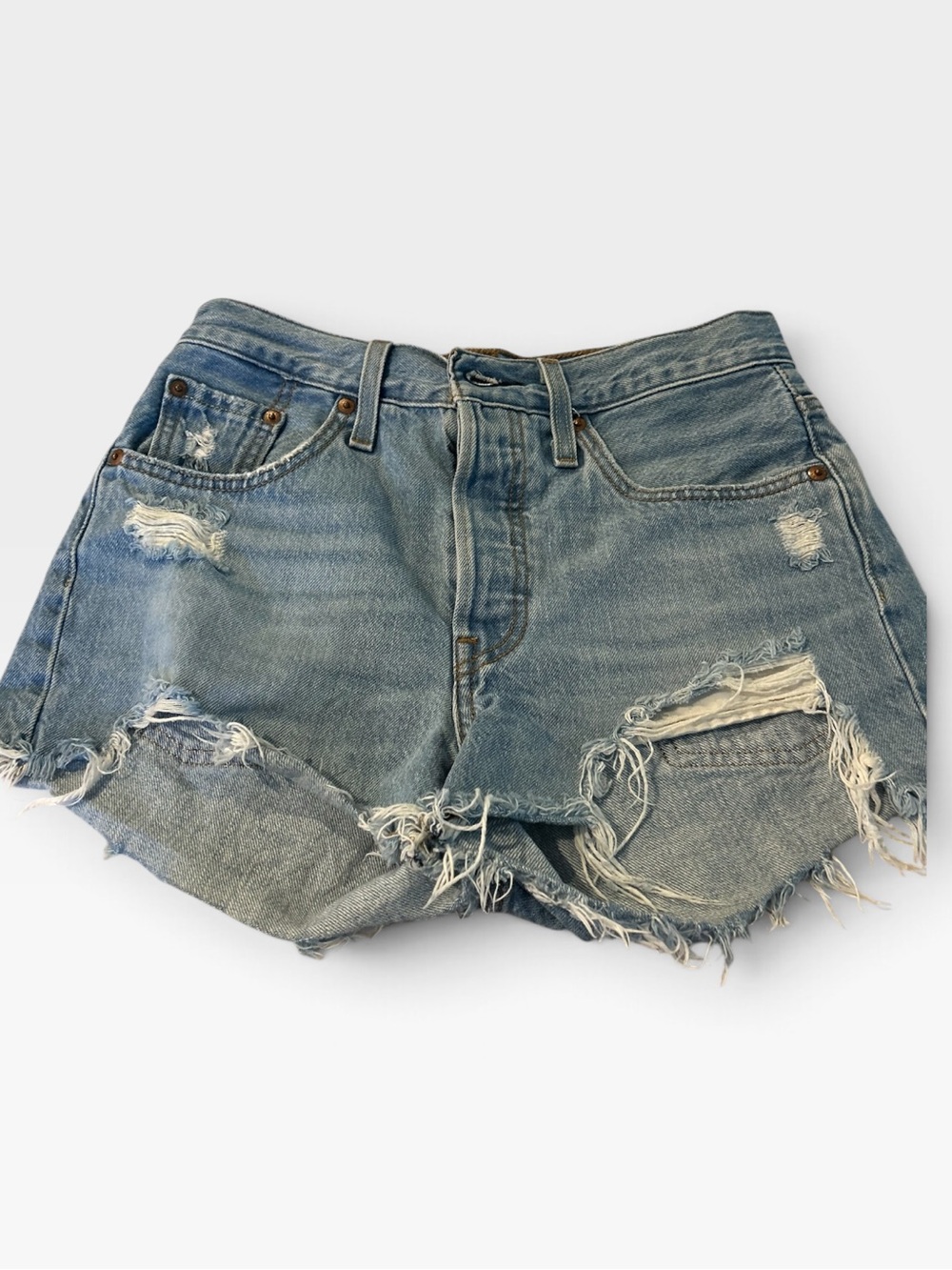 Levi's 501 Light Blue Distressed Cutoff Denim Shorts